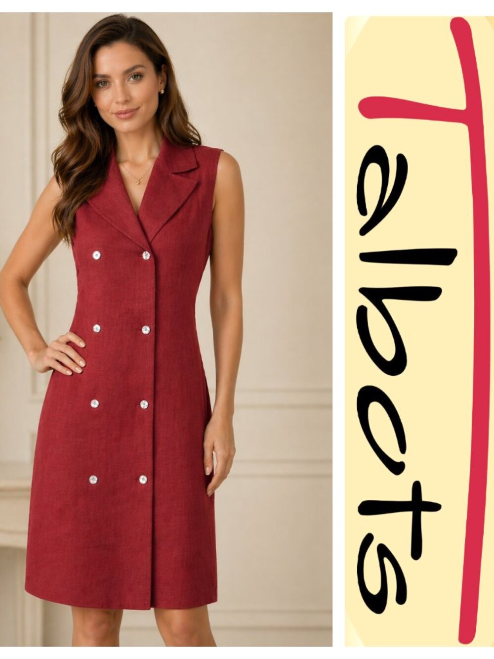 Talbots Vintage Red Irish Linen Sleeveless Double Breasted Sheath Dress Size 12